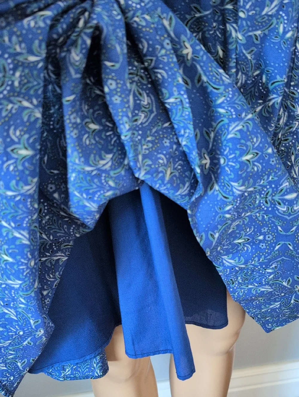 Boho Blue Cotton Floral Midi Dress Balloon Sleeve Cottagecore Romantic 2X - Picture 10 of 16